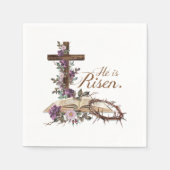 Hij is Risen Floral Cross met Bijbelse Napkins Servet (Voorkant)
