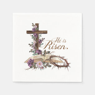 Hij is Risen Floral Cross met Bijbelse Napkins Servet