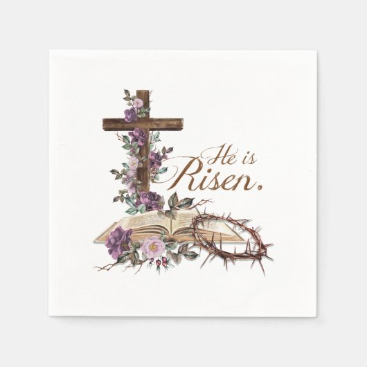 Hij is Risen Floral Cross met Bijbelse Napkins Servet (Voorkant)