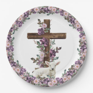 Hij is Risen Floral Cross met Lamb Paper Borden Papieren Bordje