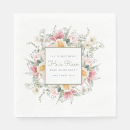 Hij is Risen Floral Cross Pasen | Herurrectie Servet