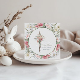 Hij is Risen Floral Cross Pasen Kaart