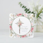 Hij is Risen Floral Cross Pasen Kaart (Staand voorkant)