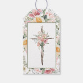 Hij is Risen Floral Cross Pasen | Verrijzingsauto Cadeaulabel (Voorkant)