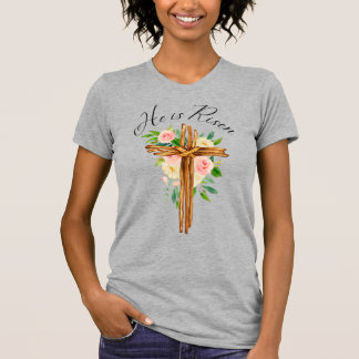 Hij is Risen Floral Rustic Cross T-shirt