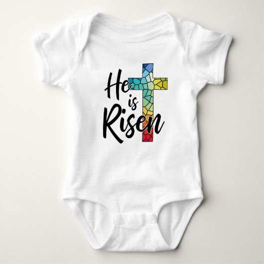 Hij is Risen, Glas in lood Cross - GraphicLoveShop Romper (Voorkant)