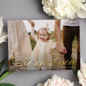 Hij is Risen Gold Foil Script Photo Easter Kaart