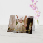 Hij is Risen Gold Foil Script Photo Easter Kaart (Orchidee)