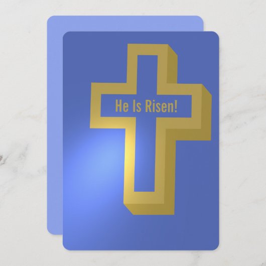 Hij is Risen Gold Lit Christelijk Cross Blue Easte Feestdagenkaart (Voorkant / Achterkant)