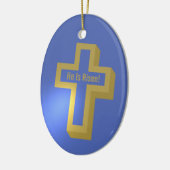Hij is Risen Gold Lit Christelijk Cross Blue Easte Keramisch Ornament (Links)