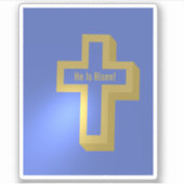 Hij is Risen Gold Lit Christelijk Cross Blue Easte Sticker (Voorkant)