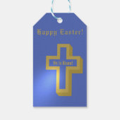 Hij is Risen Gold Lit Christelijk Cross Blue Gift  Cadeaulabel (Achterkant)