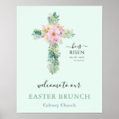 Hij is Risen Greenery Cross Easter Brunch Poster (Voorkant)