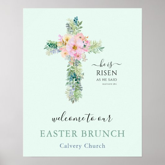 Hij is Risen Greenery Cross Easter Brunch Poster (Voorkant)