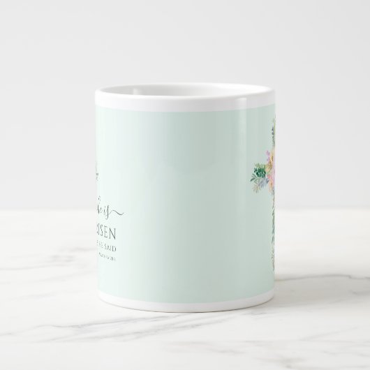 Hij is Risen Greenery Waterverf Cross Easter Grote Koffiekop (Voorkant)