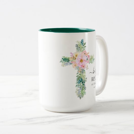 Hij is Risen Greenery Waterverf Cross Easter Mok (Voorkant rechts)