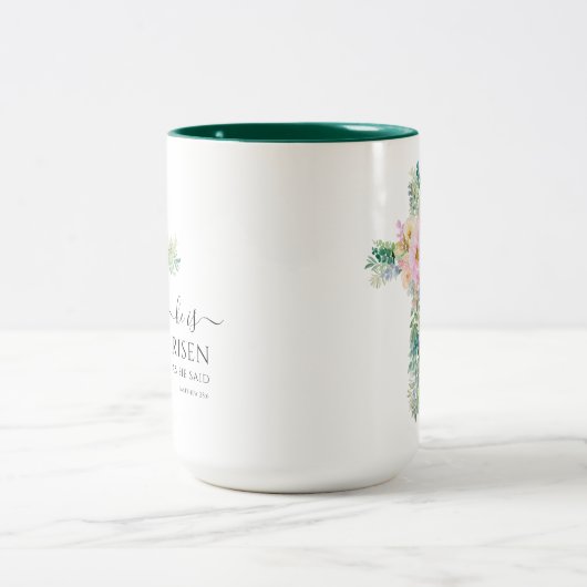 Hij is Risen Greenery Waterverf Cross Easter Mok (Center)
