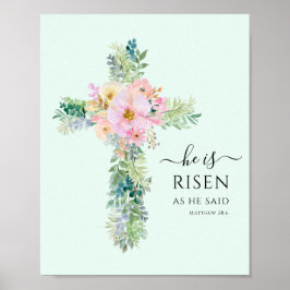 Hij is Risen Greenery Waterverf Cross Poster