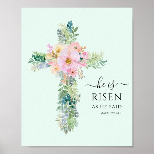 Hij is Risen Greenery Waterverf Cross Poster (Voorkant)