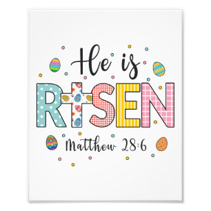 Hij is Risen Jesus Christelijk Happy Pasen Foto Afdruk