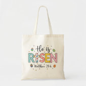 Hij is Risen Jesus Christelijk Happy Pasen Tote Bag (Voorkant)