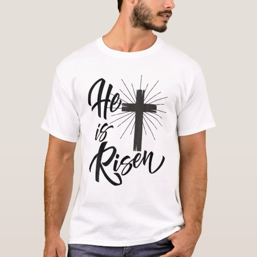 Hij is Risen Jesus Cross  Happy Pasen 2022 T-shirt (Voorkant)