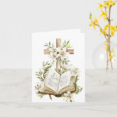 Hij is Risen | Kruis met bijbel Pasen Kaart (Gele Bloem)