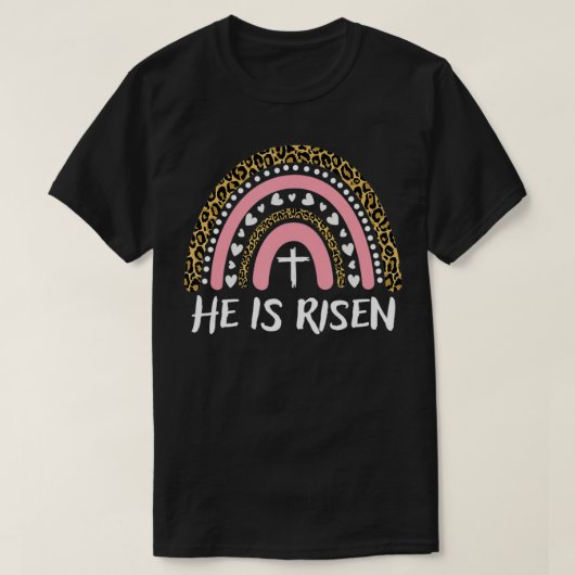 Hij is Risen Leopard Rainbow Happy Pasen 2022 T-shirt (Design voorkant)