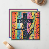 Hij is Risen Modern Religieus Kleurrijk Pasen Notitiekaartje (Voorkant / Achterkant in situ)