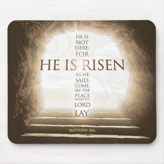 Hij is Risen Mousepad - Matthew 28:6 Bijbelversie Muismat (Voorkant)