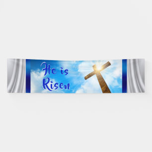 Hij is Risen, paaskerkbanner Spandoek