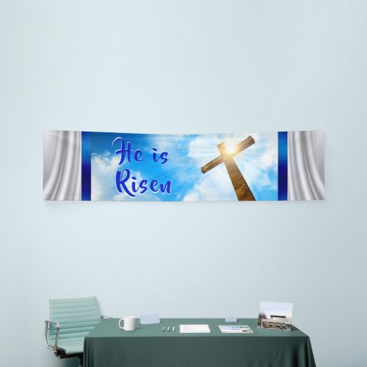 Hij is Risen, paaskerkbanner Spandoek (Beurs)