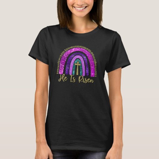 Hij is Risen Rainbow Christelijk Jesus Happy Pasen T-shirt (Voorkant)
