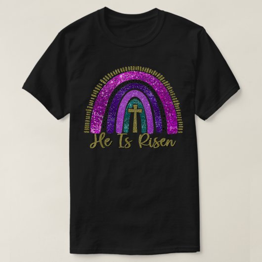 Hij is Risen Rainbow Christelijk Jesus Happy Pasen T-shirt (Design voorkant)