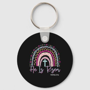 Hij is Risen Rainbow Leopard Happy Paasdag Chris Sleutelhanger