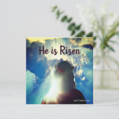 HIJ IS RISEN Religious Easter Greetings  Feestdagenkaart (Staand voorkant)