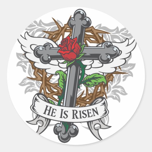 Hij is Risen Ronde Sticker (Voorkant)