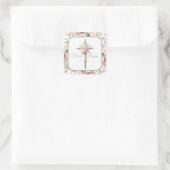 Hij is Risen Spring Floral Cross Vierkante Sticker (Tas)