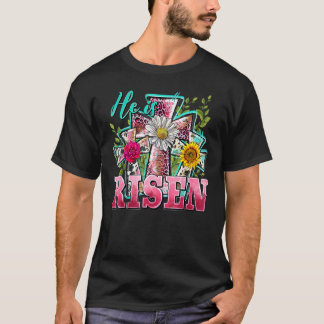 Hij is Risen Sunflower Leopard Cross Jesus Christi T-shirt