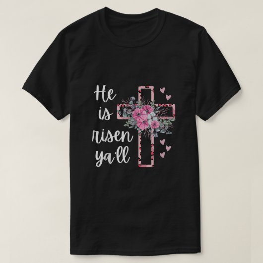 Hij is Risen Yall Cheetah Cross Christelijke Faith T-shirt (Design voorkant)