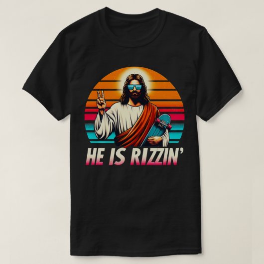 Hij is Rizzen Jesus Christelijk heeft Rizzen Skate T-shirt (Design voorkant)