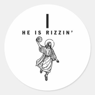 Hij is Rizzin Easter Jesus Basketbal Christelijk R Ronde Sticker