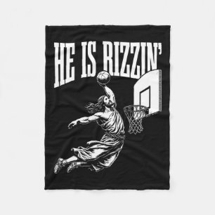 Hij is Rizzin Fun Jesus Basketbal Meme Fleece Deken