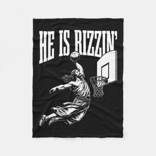 Hij is Rizzin Fun Jesus Basketbal Meme Fleece Deken (Voorkant)