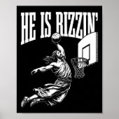 Hij is Rizzin Fun Jesus Basketbal Meme Poster (Voorkant)