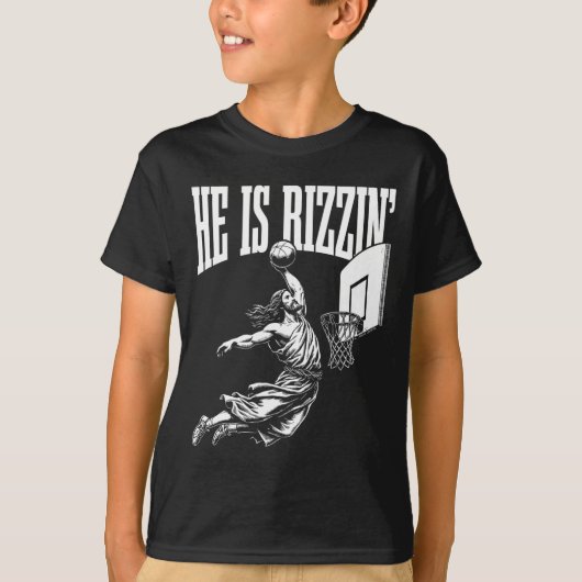 Hij is Rizzin Fun Jesus Basketbal Meme T-shirt (Voorkant)