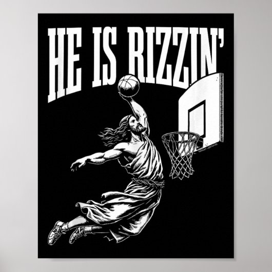 Hij is Rizzin Fun Jesus Basketball meme Tanktop Poster (Voorkant)
