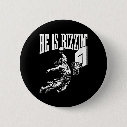Hij is Rizzin Fun Jesus Basketball meme Tanktop Ronde Button 5,7 Cm (Voorkant)