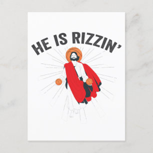 Hij is Rizzin Funny GenZ Basketbal Paaszondag Uitnodiging Briefkaart