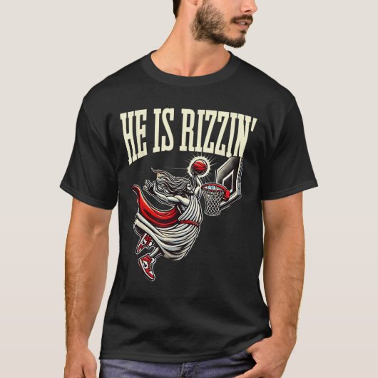 Hij is Rizzin Funny Jesus Bysketll Meme T-shirt (Voorkant)